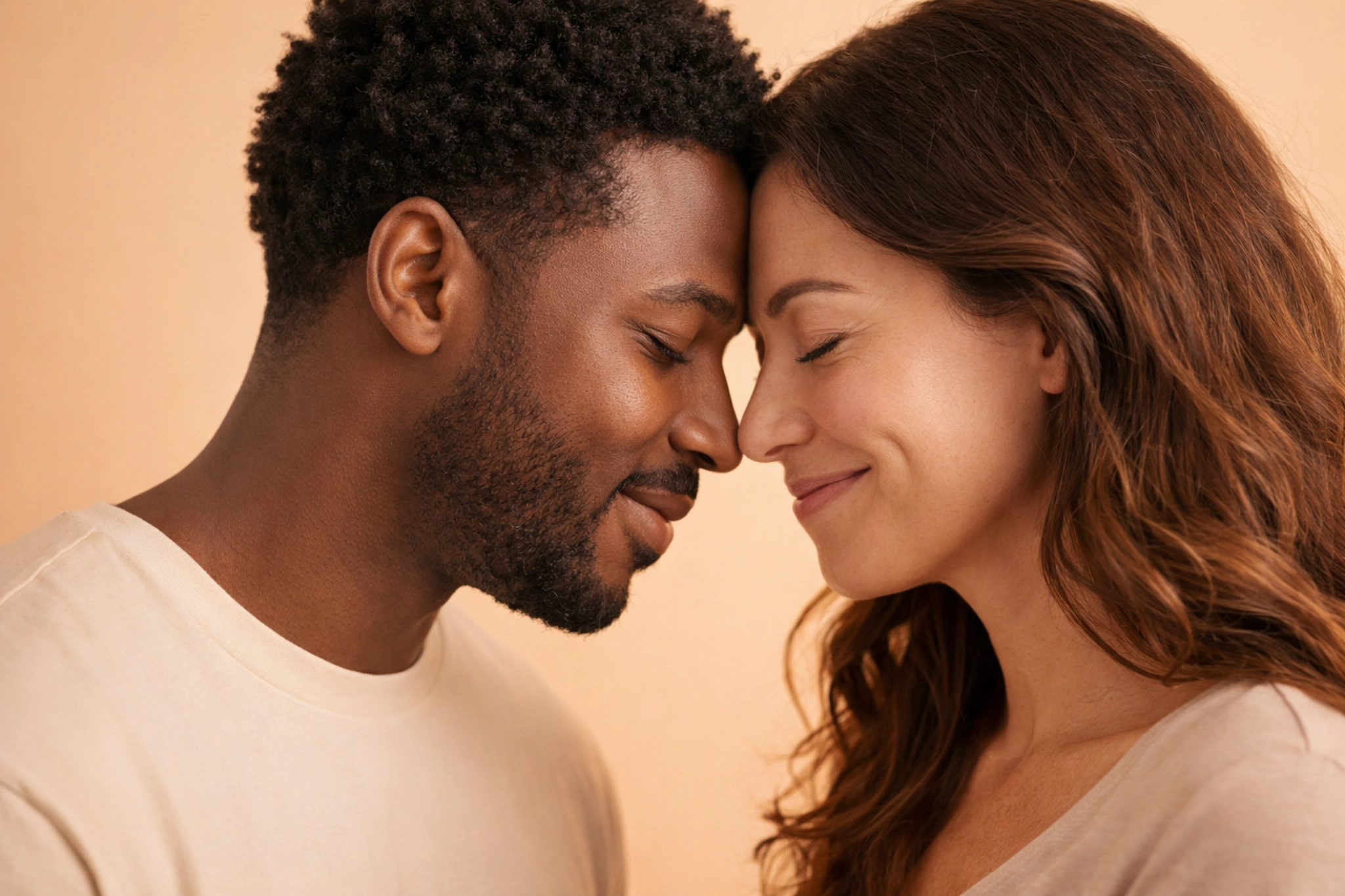 Pareja conectando emocionalmente con ternura