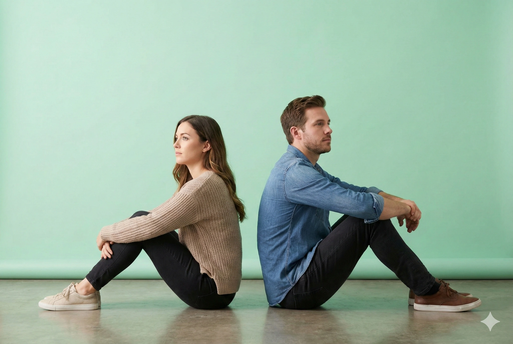 Pareja con distancia emocional sentados de espaldas