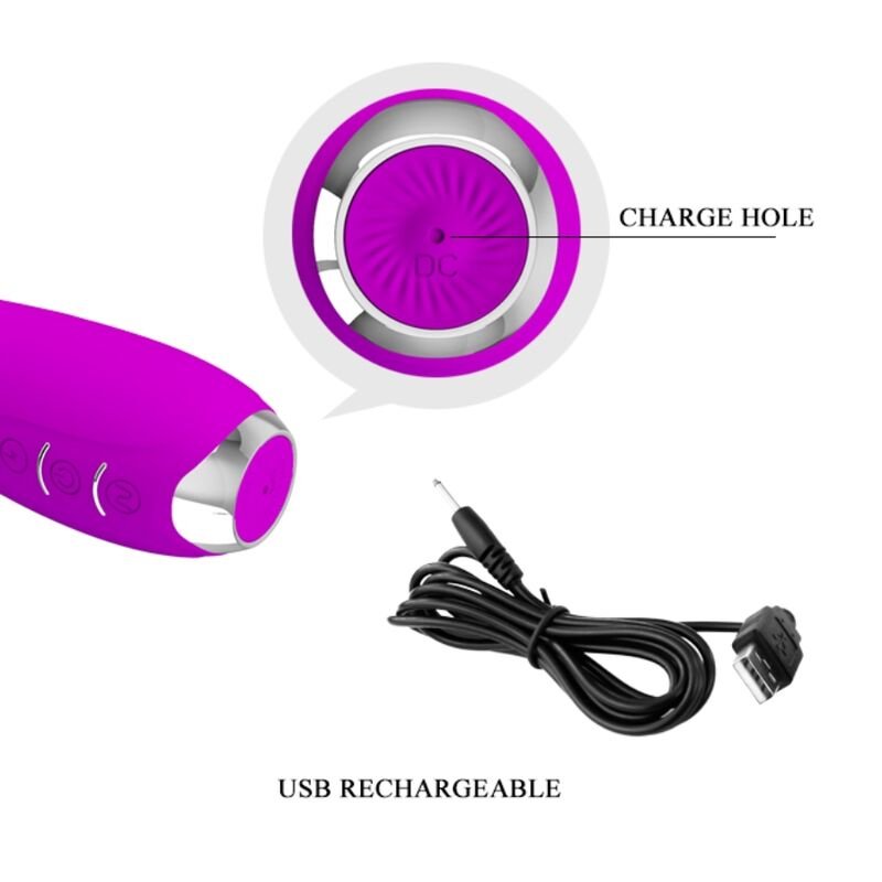 PRETTY LOVE - HECTOR VIBRADOR ELECTROSHOCK RECARGABLE IMPERMEABLE MORADO - Imagen 7