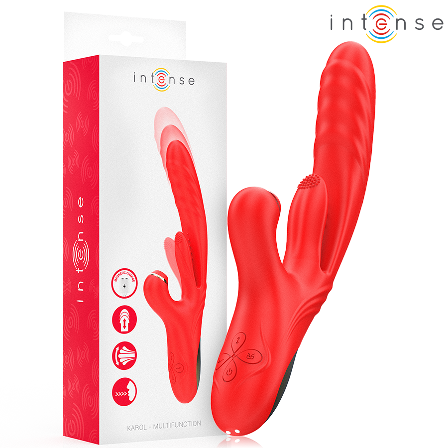 INTENSE - KAROL VIBRADOR MULTIFUNCIÓN EMPUJE  ESTIMULACIÓN  ONDAS ESTIMULADORAS ROJO
