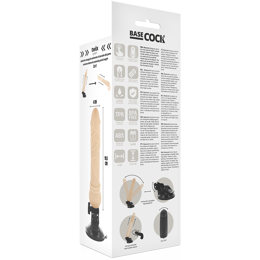 BASECOCK - VIBRADOR REALÍSTICO CONTROL REMOTO NATURAL 19.5 CM -O- 4 CM - Imagen 5
